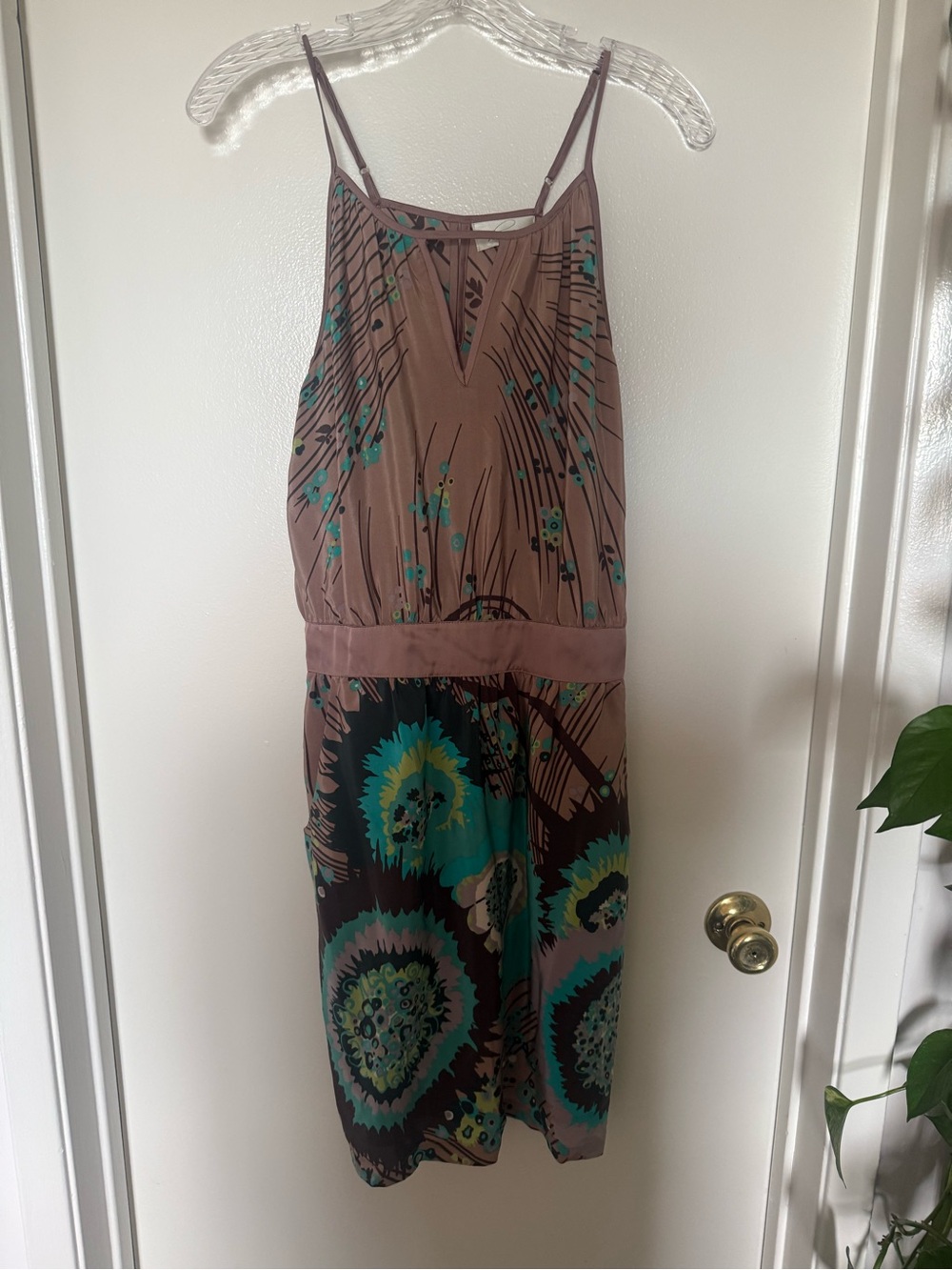 Haven 100% Silk Floral Midi Dress Size M Adjustable Straps Pockets